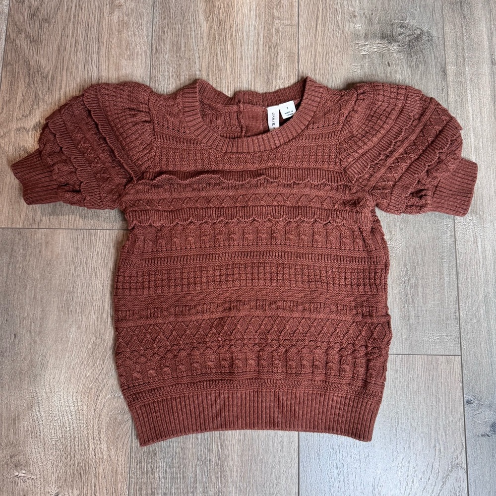 Janie and Jack Brown Crew Neck Sweater with Cable Knit Detailing toddler 3T